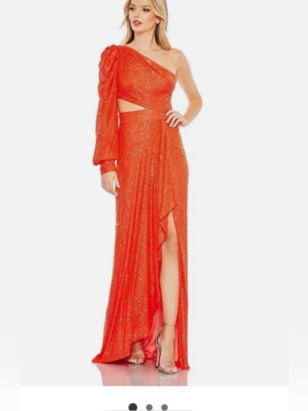 Mac Duggal One-Shoulder Orange Sequin Gown